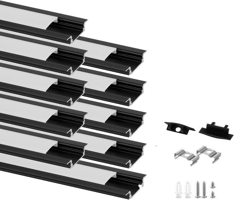 Besseto 10 Pack 3.3ft 1M Recessed LED Aluminum Channel Black,LED Strip Light Diffuser Aluminum Channel Profile Housing Track for 12mm Width Strip Light - Image 1